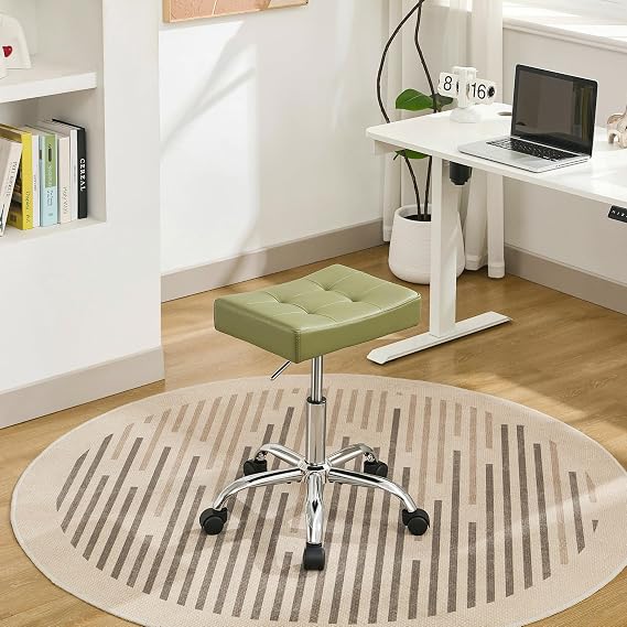 FIRAVOE Adjustable Work Stool with Wheels (136 kg Capacity) (Saddle Shaped Seat) Faux Leather Workbench Stool