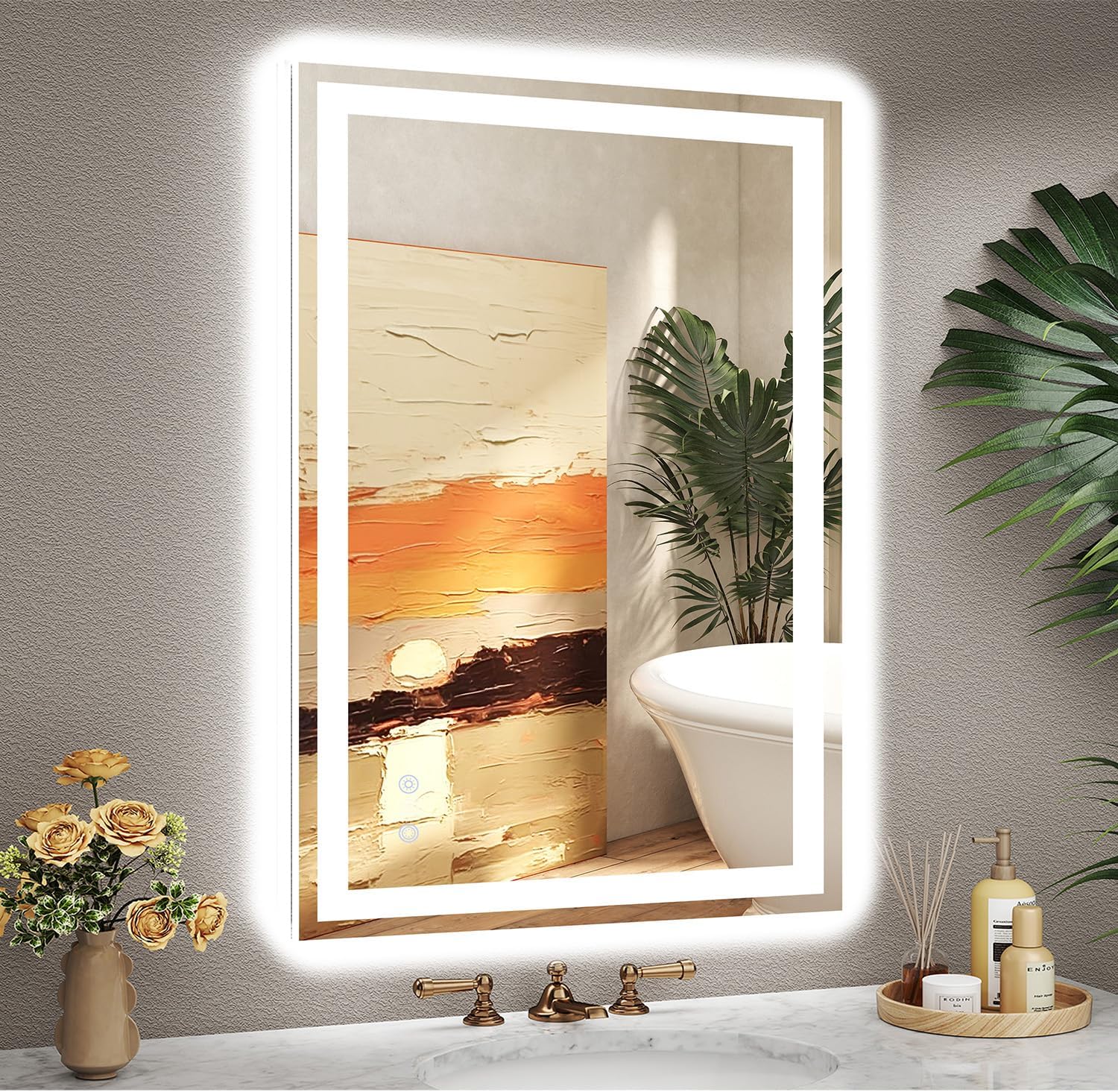 LED Bathroom Mirror with Front and Backlit, 600x900 MM Dimmable Lighted Mirror for Wall, 3 Color Temperatures, Anti-Fog & Auto-Off, Memory Function, UKCA Certified Shatterproof Tempered Glass