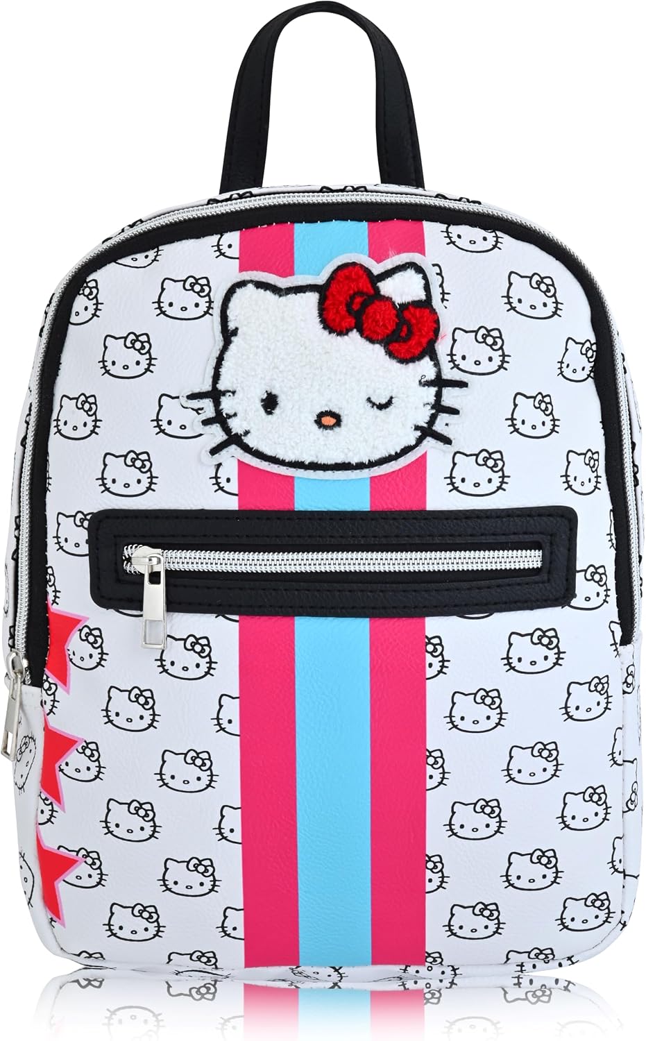 Fast Forward Sanrio Hello Kitty Backpack, Unisex 10" Daypack, HK Pattern, PU Leather, 3 Compartments, Adjustable Padded Straps, 20 Cubic Inches, One Size Fits All