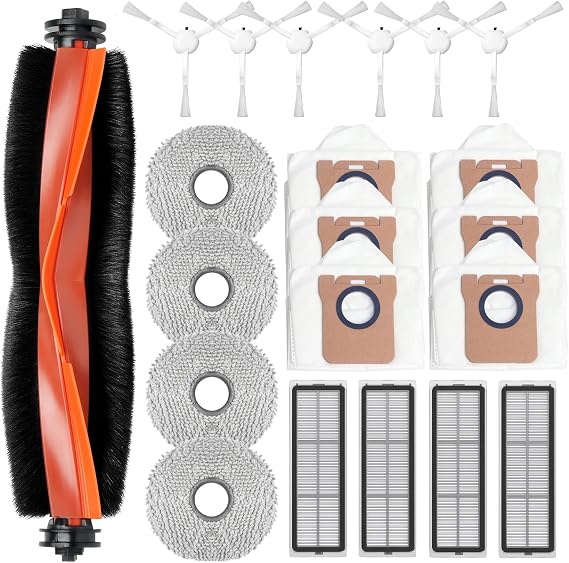 Xiaomi Robot Vacuum X20+/X10+ için 21 adet aksesuar seti, yedek parça, 1 ana fırça, 6 toz torbası, 4 silme bezi, 6 yan fırça, 4 filtre (Xiaomi X20 Max / X20 Pro ile uyumlu değildir)