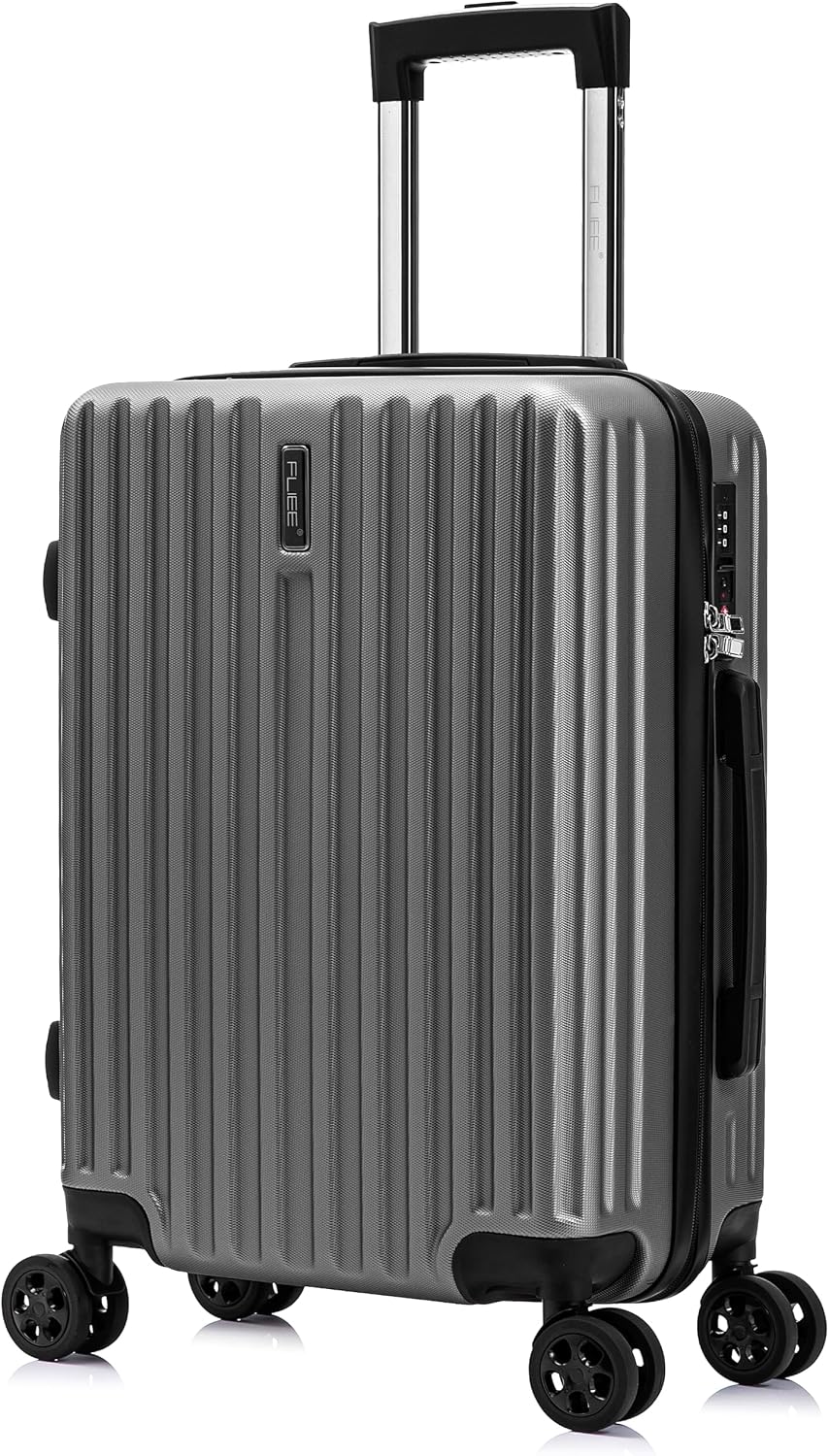 FLIEE Cabin Suitcase Hard Shell | 55x40x20cm Cabin Luggage | Lightweight Suitcase | Aluminum Telescopic Handle | TSA 3 Digit Combination Lock | 4 Dual Spinner Wheels. Grey, Cabin 20''