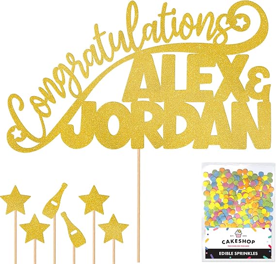 Personalised Congratulations Celebration Glitter Cake Topper - Gold Any Name(s) Cake Decoration and Sprinkles - Any Occasion Party Decorations - Personalised Toppers for Cakes by Cakeshop