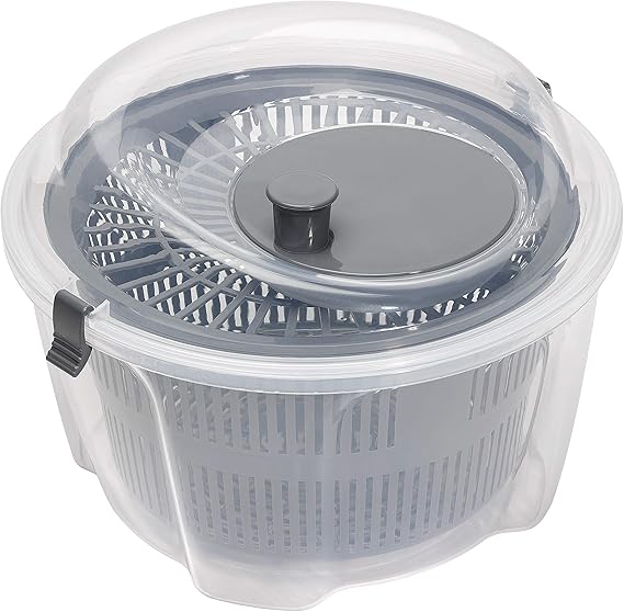 Chef Aid Clear Plastic Salad Spinner & Vegetable Dryer, 4.4 Litre Capacity, Easy Spin Mechanism, 24.5cm x 16cm