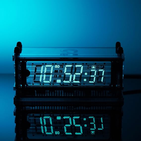 VFD Clock | Vacuum Fluorescent Display, Minimalist Style Desktop Clock, WiFi NTP Support, 12/24 Hour Format, for Tech Enthusiasts