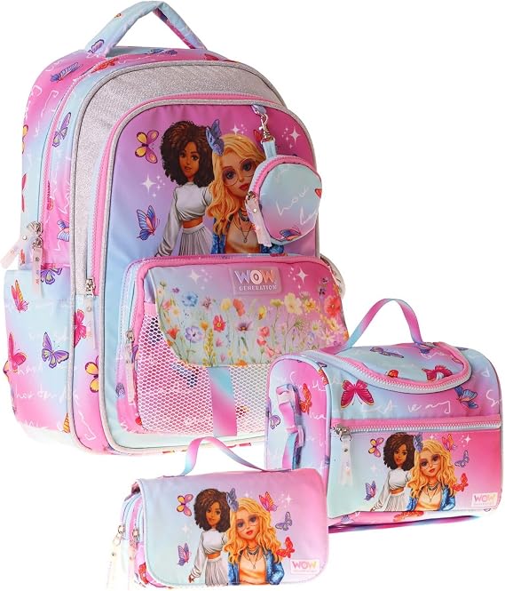 Wow Generation Üçlü İlkokul Okul Çanta Seti - Turkuaz - Pembe - Butterfly Baskılı - Kız Çocuk - SETWG-W6074A