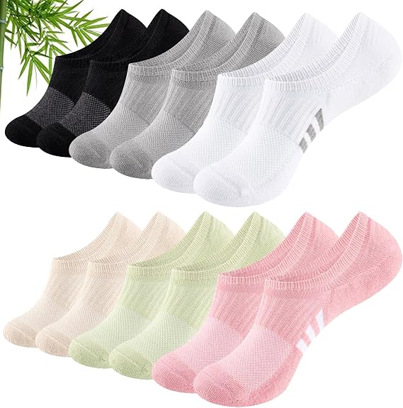 Bamboo No Show Trainer Socks for Womens 3-5/6-8, Low Cut Non Slip Sports Socks, Breathable Invisible Ladies Ankle Sock for Walking, Running and Daily Use