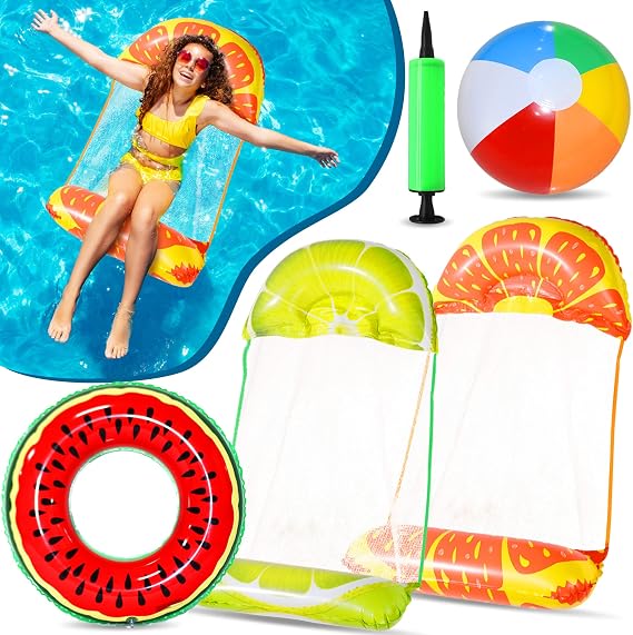 Chennyfun Pool Float Water Hammock, 2 Pack,Lemon and Orange