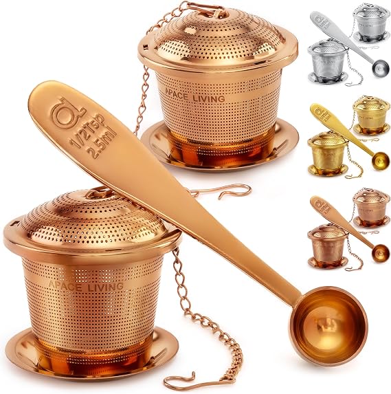 Tea Infuser Set of 2 with Tea Scoop & Drip Trays, Loose Leaf Tea Strainer