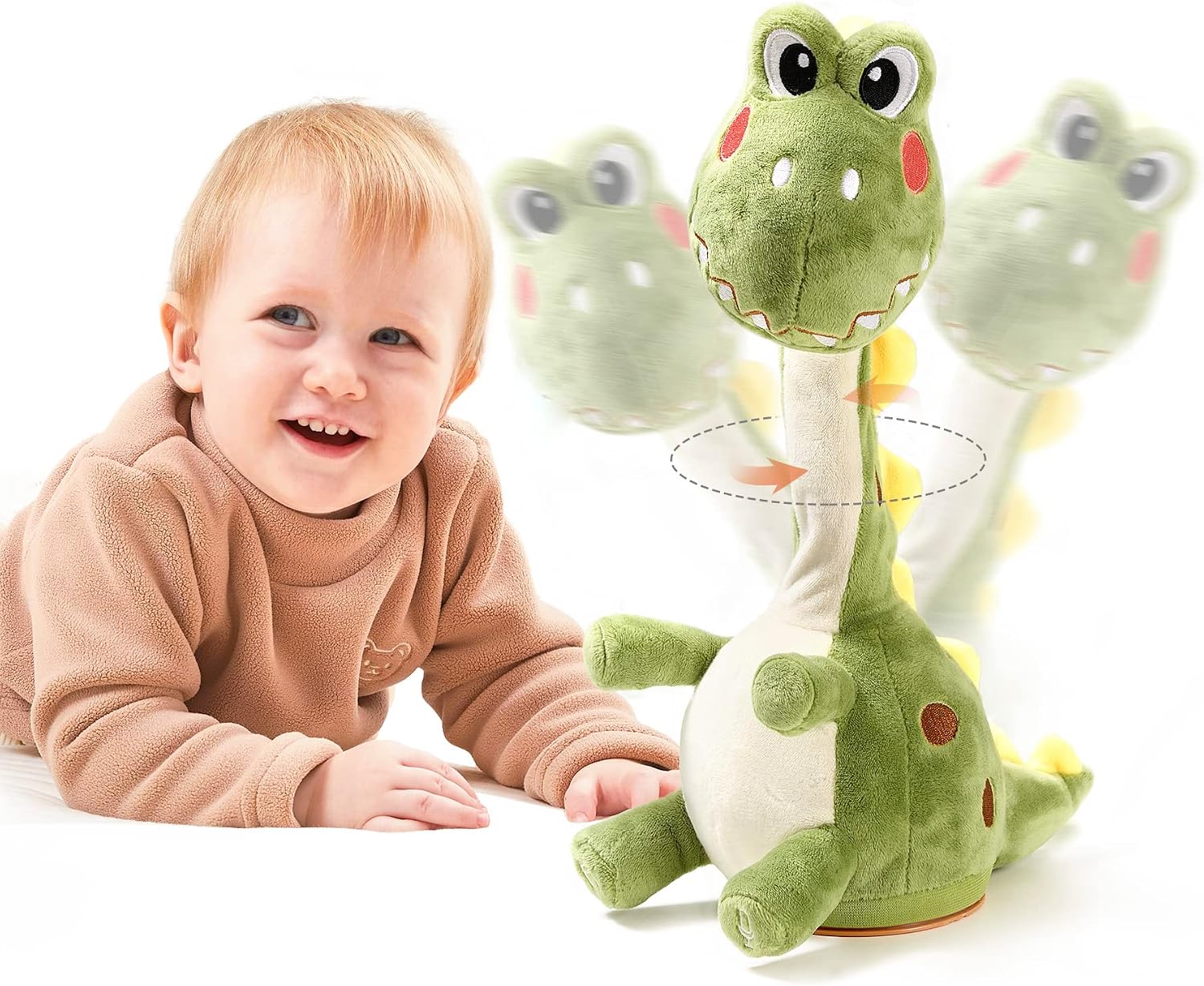 TUMAMA KIDS Dinosaurs Plush Interactive Baby Toys,Similar to Dancing Cactus withTalking Recording Repeating Speaking,Singing Dancing Dinosaurs Toy Gifts for Kids M298,Medium