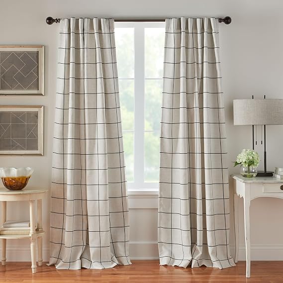 Elrene Home Fashions Brighton Pencere Camı Ekose Karartma Pencere Perdesi, Oturma Odası ve Yatak Odası Örtüsü, Çubuk Cep Sekmeleri ile, 132 cm x 213 cm, Siyah, 1 Panel