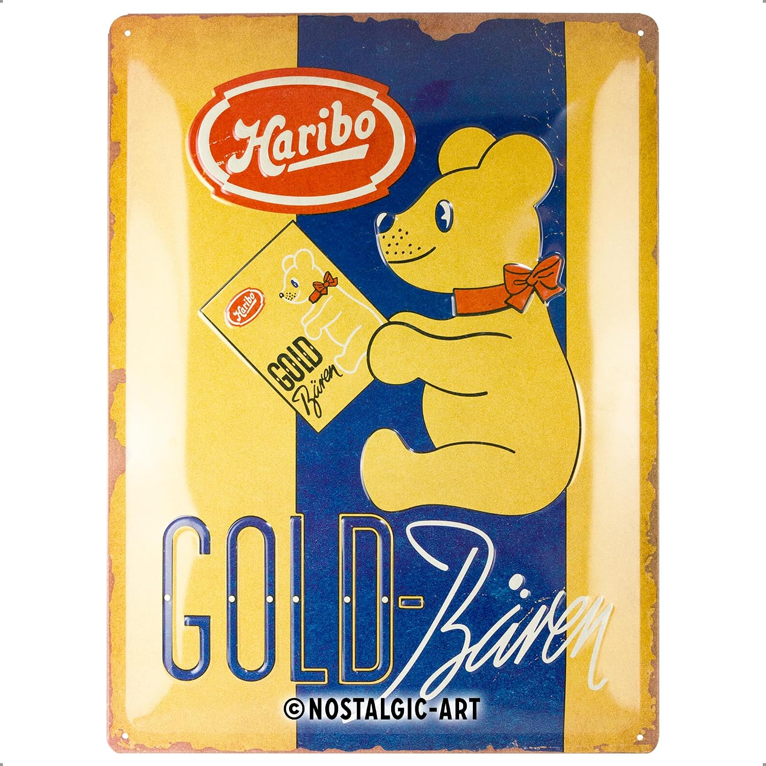 Nostalgic-Art Retro Tin Sign 30 x 40 cm Haribo - Gold Bears Vintage Gold - Gift Idea for Sweet Tooth Original Licensed Product (OLP) Made of Metal Vintage Design Tin Signs Sayings