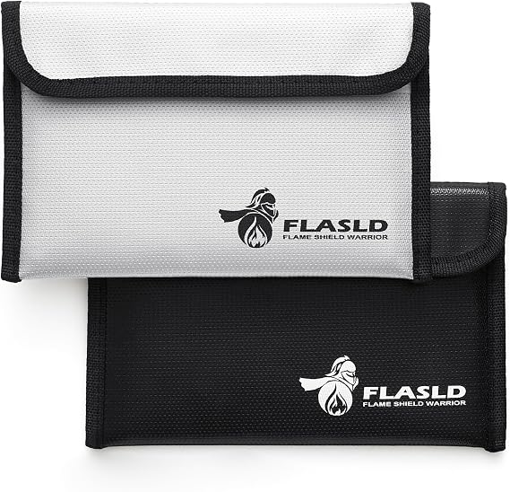 FLASLD 2 Pack Fireproof Document Bags, 5x8 Inches, Waterproof & Fireproof Safe Storage with Zipper for Cash, Passport, Valuables