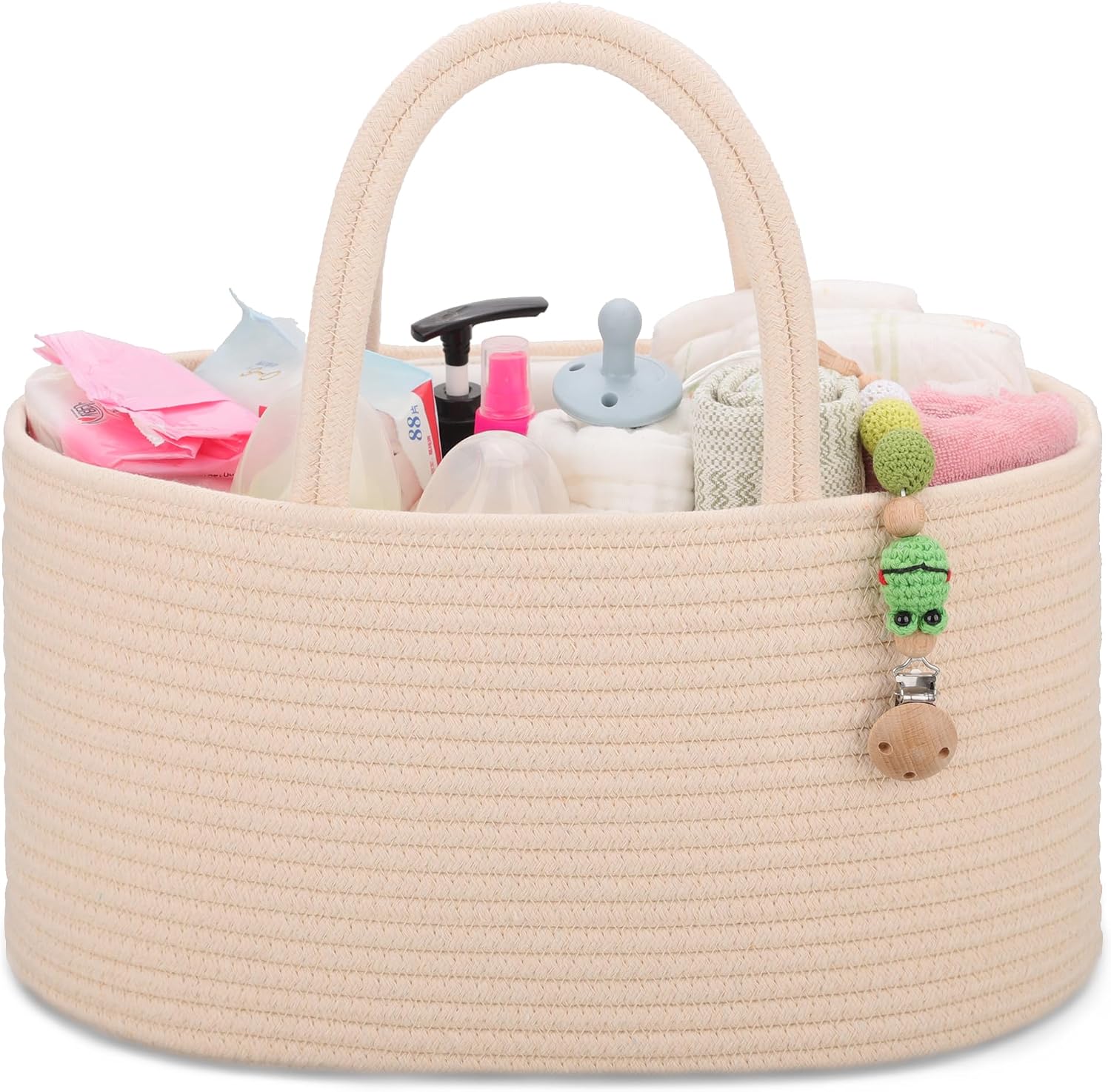 COMSE Baby Diaper Caddy Car Organizer Diaper Change Organizer Gift Baskets Empty Portable Tote Bag with Divider Baby Shower Gifts Newborn Essential Beige