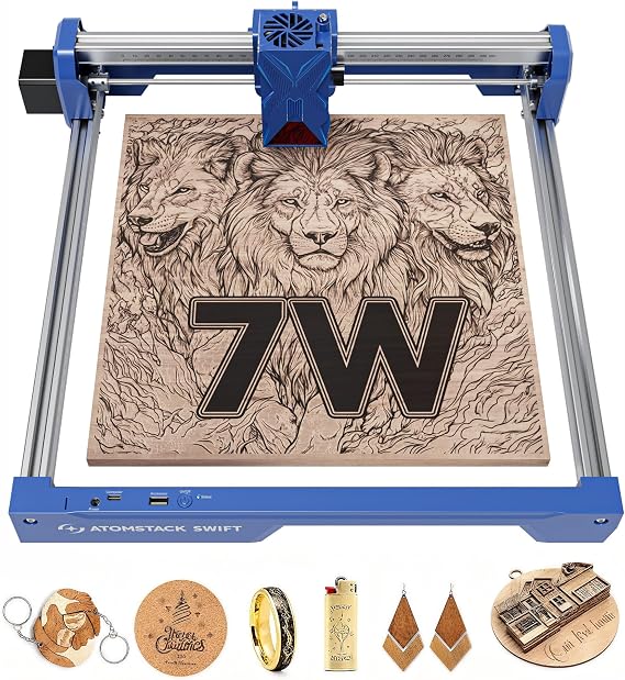 ATOMSTACK L1 Atelier Laser Engraver 12W Desktop Portable Machine Build-in Smart Camera, 4000mm/s High Speed, Ultra-High Definition Handheld Engraver for Wood, Leather, Acrylic, Metal, Jewelry (Blue)