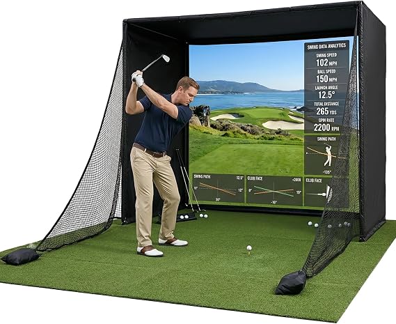 Golf Simulator Impact Screen, 4mm Thick HD Golf Impact Screen for Indoor Outdoor Practice, Reinforced Grommets for Extended Lifespan, Quiet Impact Polyester Mesh Fabric, Storage Bag Included