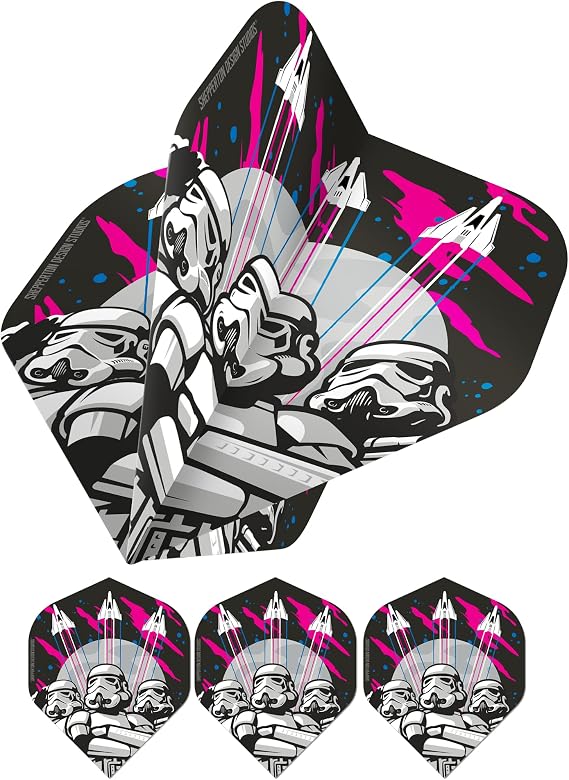 Original Stormtrooper Officially Licensed Dart Flights, Standard No2 Shape, 100 Micron, Three Stormtroopers spacecraft, 1 Set of 3 Flights (F4156)