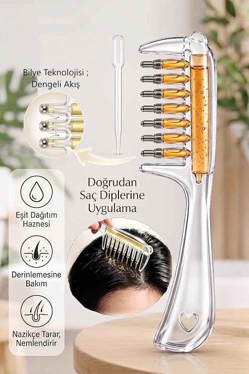 DUFFA Serum Dağıtıcılı Saç Bakım Tarağı - Saç Kökü Besleyici ve Masaj Etkili Yağ Aplikatörü - Saç Bakım Fırçası