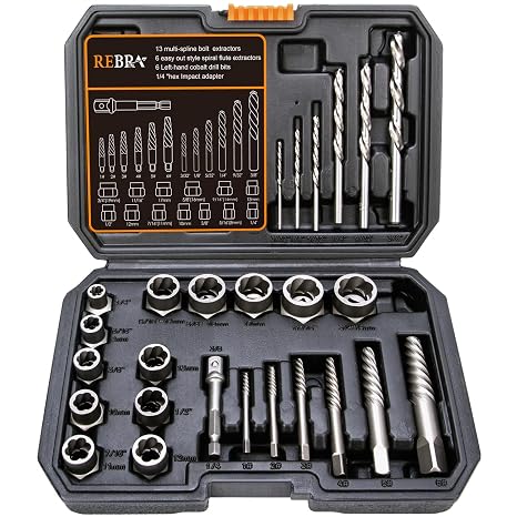 Screw Extractor and Left-Hand Drill Bit Set, Easy Out Broken Bolt Remover Reverse Cobalt HSS Steel Drill Kit, Ez Out Stripped, Rounded-Off, Damaged Bolts, Screws&Studs Removal Tool (26-Pieces)