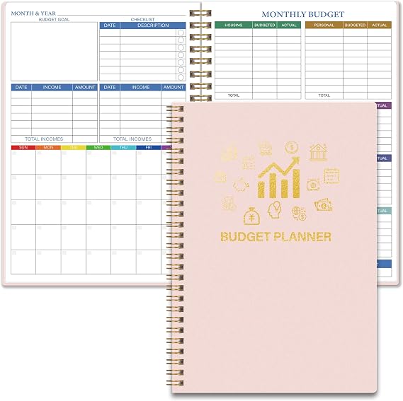 Undated Monthly Budget Planner & Organiser - 14-Month Money Management Notebook with Expense Tracker, Debt Planner & Bill Organiser for Effective Personal Finance (Pink)
