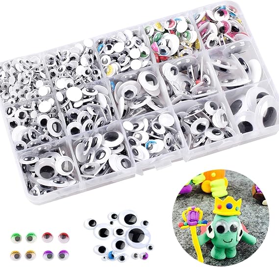 Hoiny Googly Eyes Self-Adhesive, 1200pcs Big and Small Wiggle Eyes 5mm-25mm, Plastic Craft Eyes, Eyes Stickers for DIY Scrapbooking Crafting