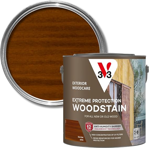 V33 Extreme Protection Woodstain for Exterior Wood, Dark Oak Satin, 2.5L