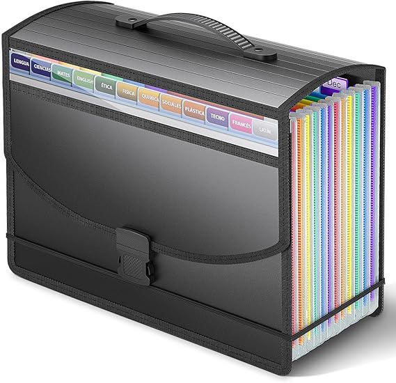 File Organiser Box Files Folder,13 Pockets Document Organiser Paperwork Organiser,Concertina File Expanding A4 Filing Folders for Paper Receipt and Bills Organiser, 2 x Tabs