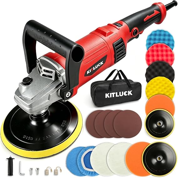 KITLUCK Buffer Polisher, 12Amp 6″/7″ Rotary Polisher for Car Detailing, 1400W 7 Variable Speed Car Buffer Polisher Machine, 800-3500RPM, with Foam Pad, Wool Pad For Car Polishing, Buffing, Waxing