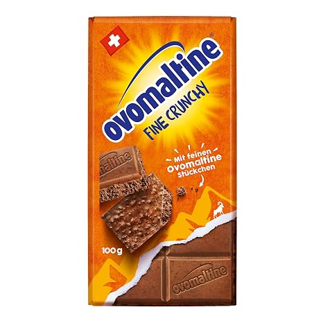 Ovomaltine Fine Crunchy Bar Chocolate - Original Swiss Chocolate Bar with Crunchy Ovomaltine Pieces Made from the Finest Cocoa 100 g