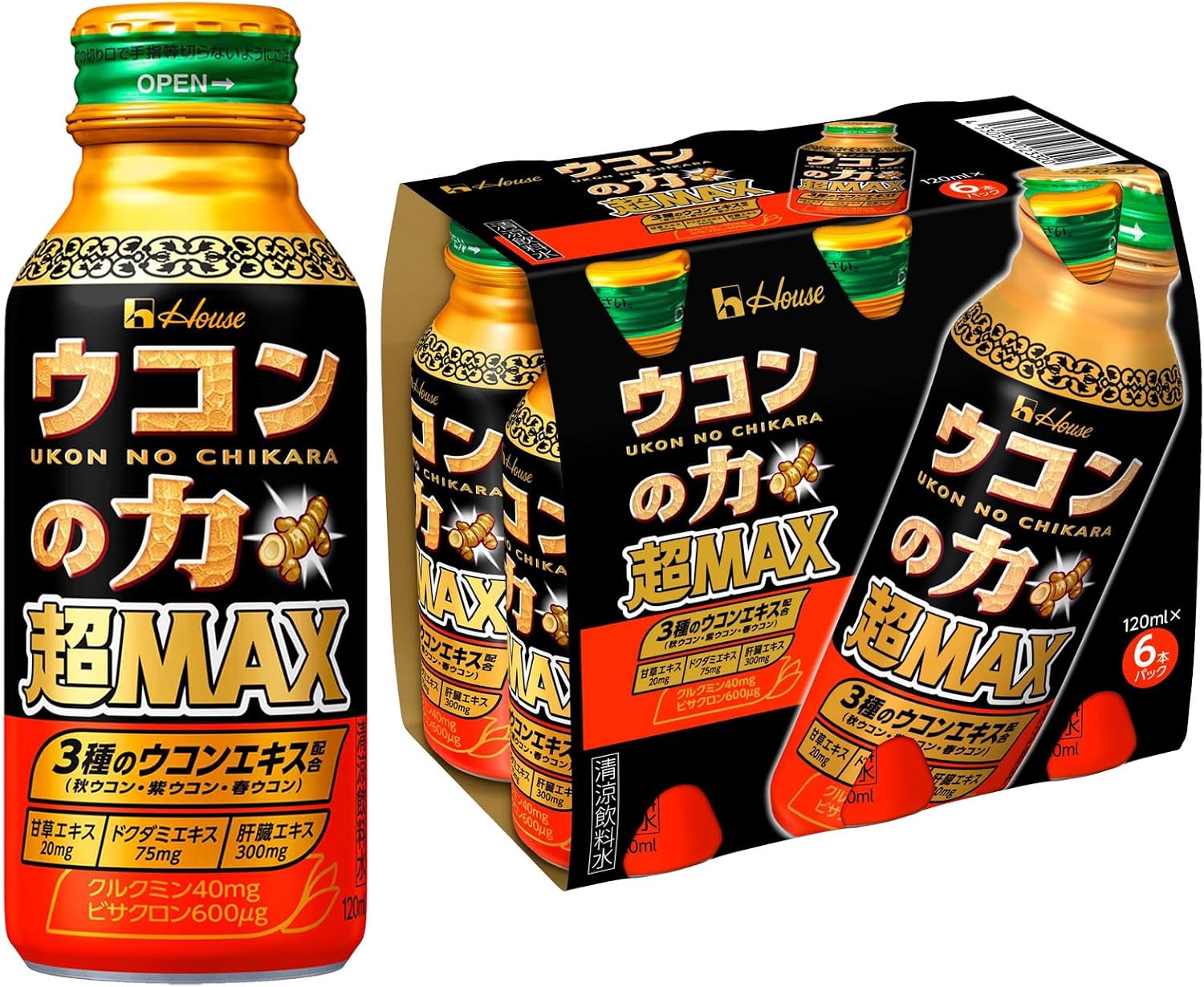House Wellness Foods Turmeric Power, Super MAX 4.2 fl oz 120 ml x 6 Bottles Curcumin 1.4 oz 40 mg, Bisacron 600 µg, 3 Types of Turmeric Extract Autumn Turmeric, Purple Turmeric, Spring Turmeric