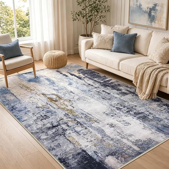 Capslpad Modern Abstract Area Rug 120x180cm Washable Living Room Rug Non-slip Soft Accent Carpet Area Rugs Faux Wool Boho Art Floor Carpet for Living Room Bedroom Home Office Dining Room Kitchen Decor