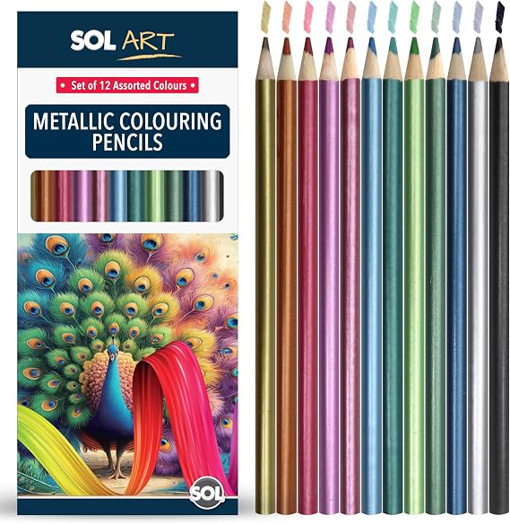 SOL 12pk Metallic Colouring Pencils for Adults - Assorted Colour Pencils
