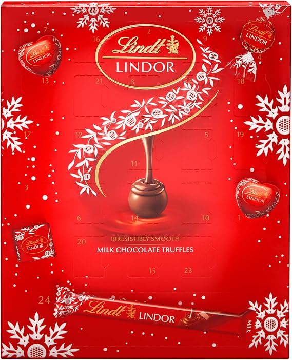 Lindt Milk Lovers Advent Calendar, 24 Assorted Milk Chocolate Surprises, Milk Chocolate Truffles, Hearts and Squares With Smooth Melting Filling, 315 g