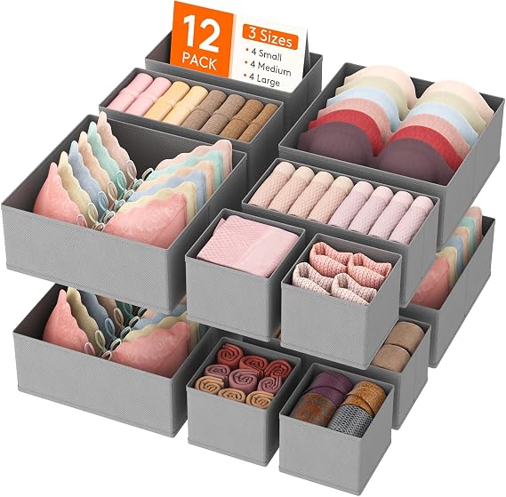 Lifewit 12 Pack Drawer Organiser, Dividers for Closet, Light Grey