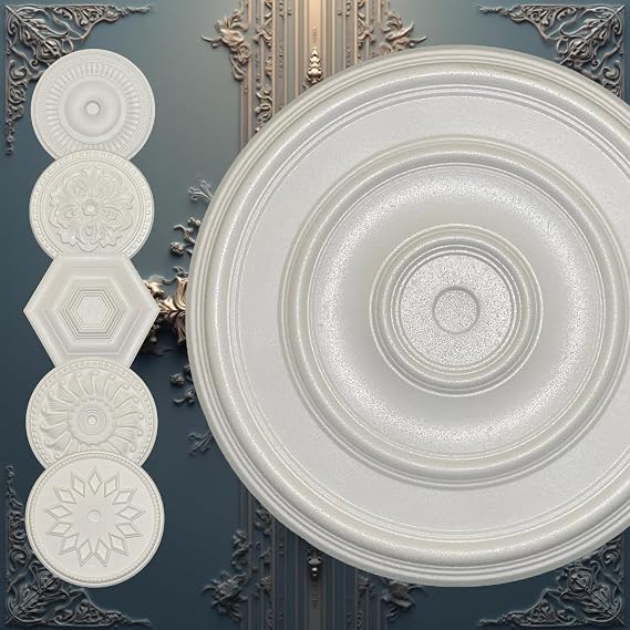 Elegant Polystyrene Ceiling Rose, Decorative Ceiling Medallion Moulding, Lightweight Coving for Ceilings, Easy to Install Ceiling Decoration for Home & Living Room (Classy-50cm)