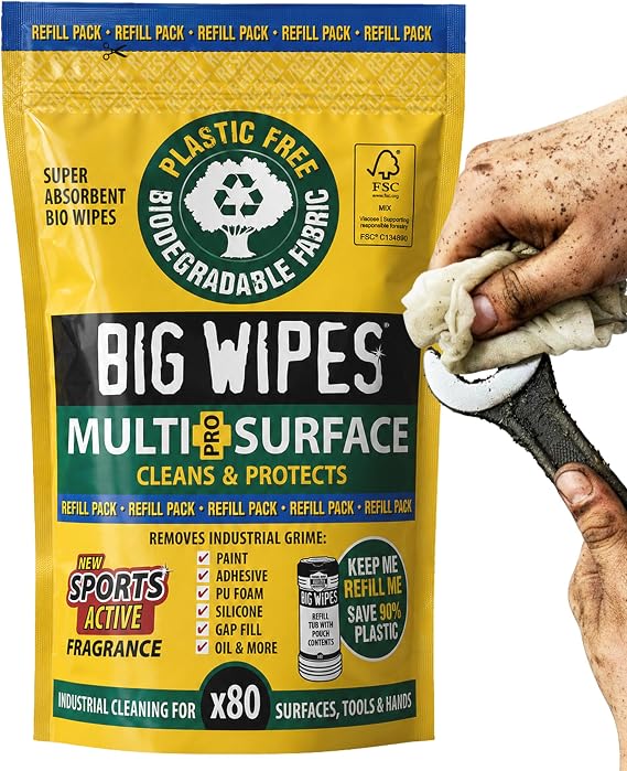 Big Wipes Multi-Surface Plastic-Free Cleaning Wipes - Refill Pouch x80