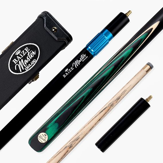 Centurion 58 Inch ¾ Joint Snooker and Pool Cue and Case Set with 9.5mm Pro Impact Hybrid Medium Tip, Deluxe Black Hard Case, Long Telescopic Extension and Mini Butt