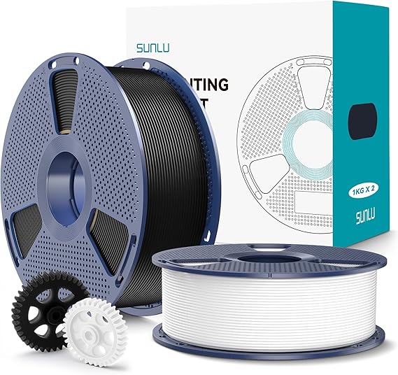SUNLU PLA Plus 3Dプリンターフィラメント、より丈夫で強力なPLA+フィラメント1.75mm、寸法精度+/-0.02mm、1KGの再利用可能なマテリアルスプール、3Dプリントフィラメント、ほとんどのFDM 3Dプリンターに対応 ブラック+ホワイト