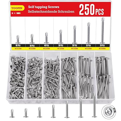 250PCS M4.2 Phillips Self-Tapping Screws, Stainless Steel