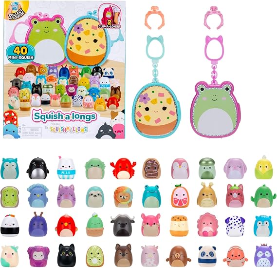 Squish-a-longs Multipack – Includes 2 Clip-a-longs and 40 Mini-Squish -