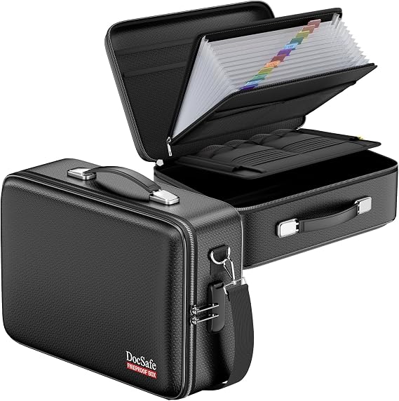 DocSafe Fireproof Hard Case Document Box Organiser with Lock Black