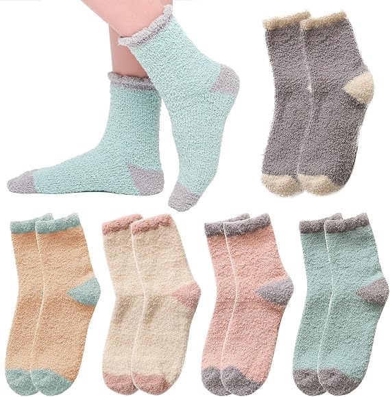 Fluffy Socks Womens 5 Pairs, Winter Warm Cosy Bed Socks Warm Thick, Cosy Soft Fuzzy Socks for Causal Home Sleeping for Christmas Gifts for Women and Girls