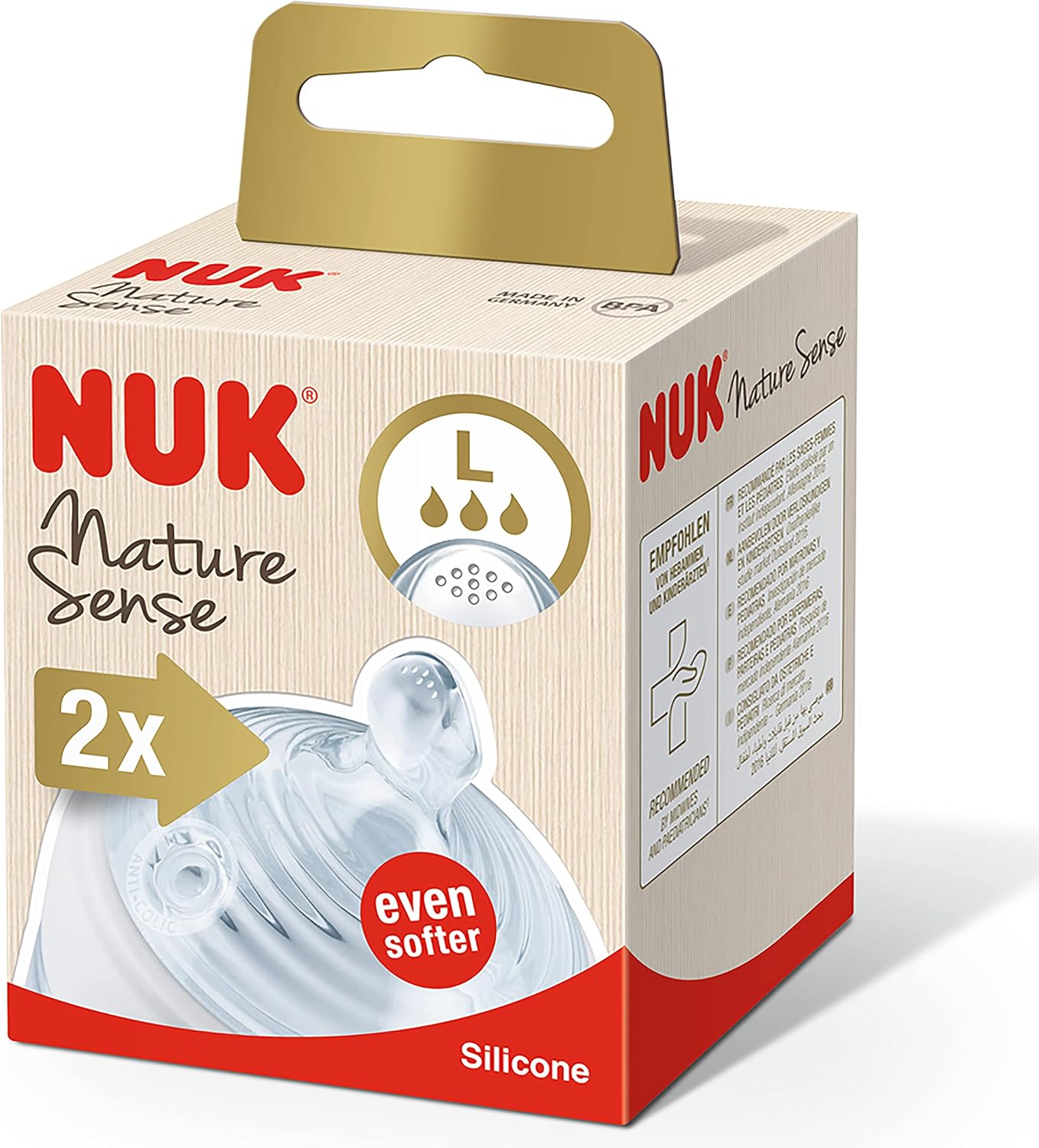 NUK Nature Sense Silicone Teat, BPA Transparent, Large, Pack of 2, Clear