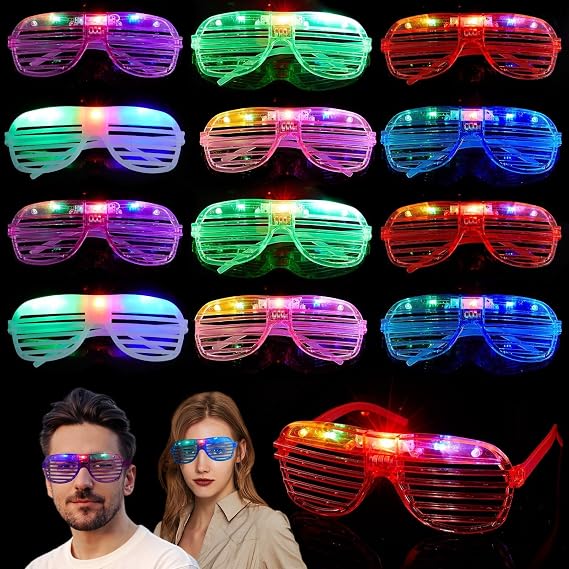 12Pcs LED Glasses Party Supplies Party Glasses Light up Glasses for Birthday Christmas Concert Light Up Toys Glow in the Dark Neon Party Decorations for Adults