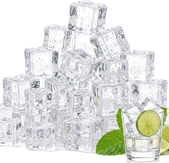 35PCS Crystal Clear Faux Acrylic Square Ice Cube for Photography Props Centerpieces Party Décor