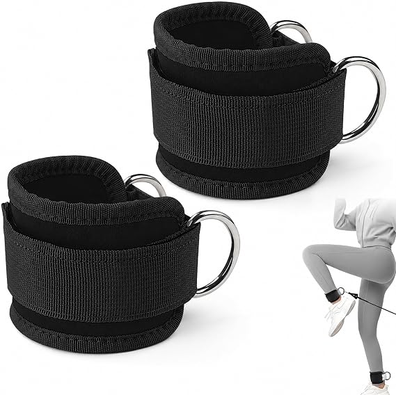 Ankle Straps for Cable Machines & Resistance Bands – Gym Cuffs with Double Stainless Steel D-Ring for Leg Workouts, Kickbacks & Hip Abduction