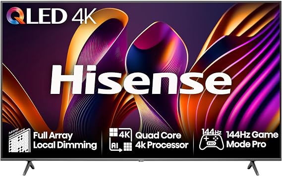 Hisense 55 Inch 144Hz 4K QLED Smart Gaming TV 55E7NQTUK PRO - Full Array Local Dimming, Dolby Vision Atmos, Freesync, Subwoofer, Vidaa OS with Freely, Youtube, Netflix and Disney+ (2024 Model) [Energy Class F]