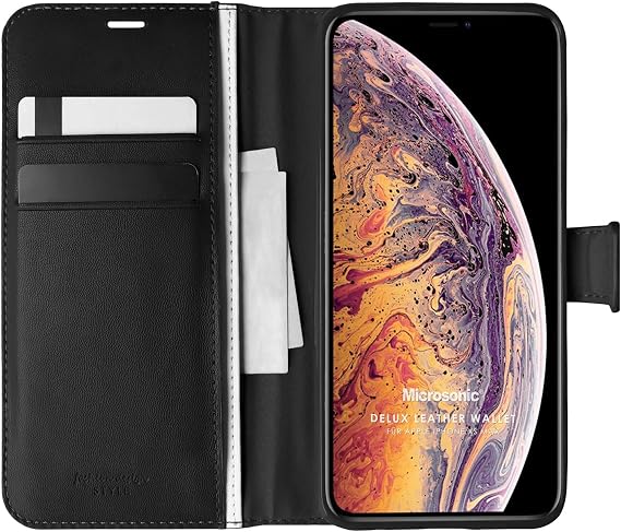 Microsonic Apple iPhone XS Max için Kılıf Delux Leather Wallet Siyah [iPhone XS Max ile Uyumlu Kılıf - Siyah]