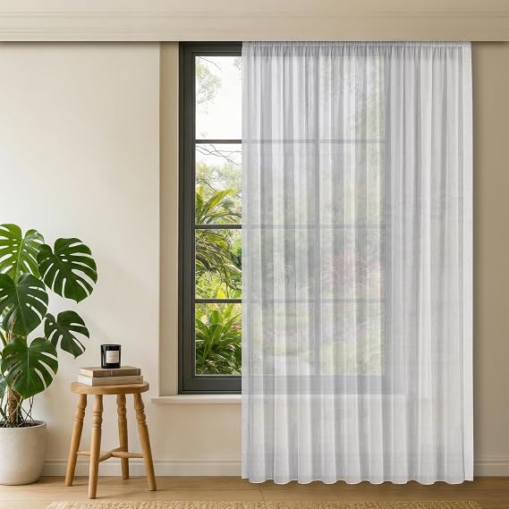 Gauze Fabric Design Lüks İpeksi Dokulu Bambu Kırışmaz Ütü Gerektirmez Optik Beyaz 175x200 Pilesiz (1 x 1) YÜKSEK KALİTELİ TÜL PERDE