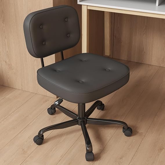 AnyGod Armless Office Chair, Adjustable Swivel Desk Seat, Black PU Leather