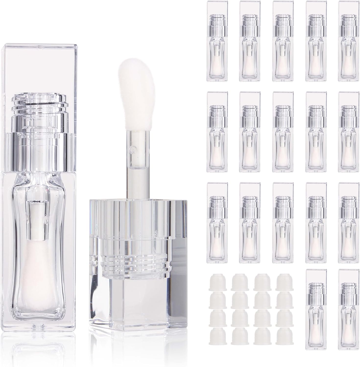 COSIDEA 18pcs Empty 6ml Square Clear PETG lip gloss tubes big deo foot wand lipgloss tube container for lip oil